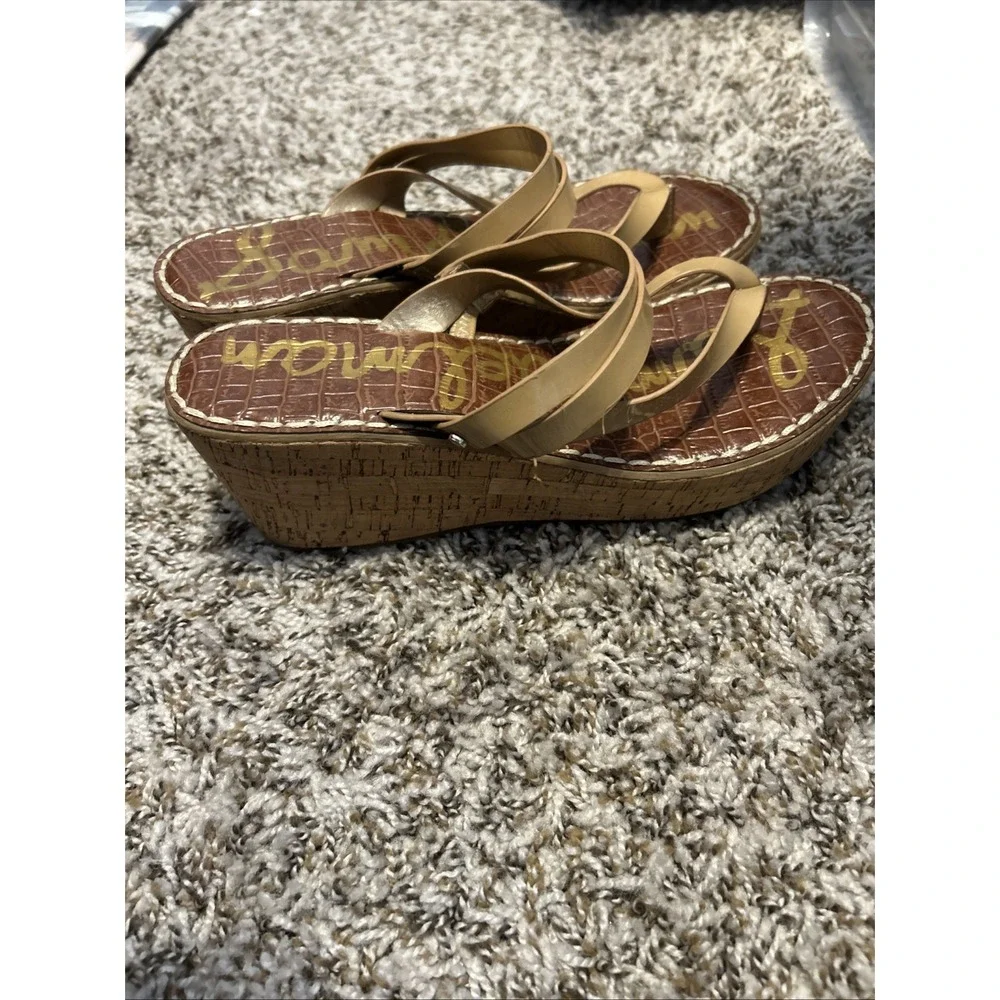 Sam Edelman Reana Wedge Sandals Size 8.5 Cork Strappy Thong Platform Heel 90 Y2K